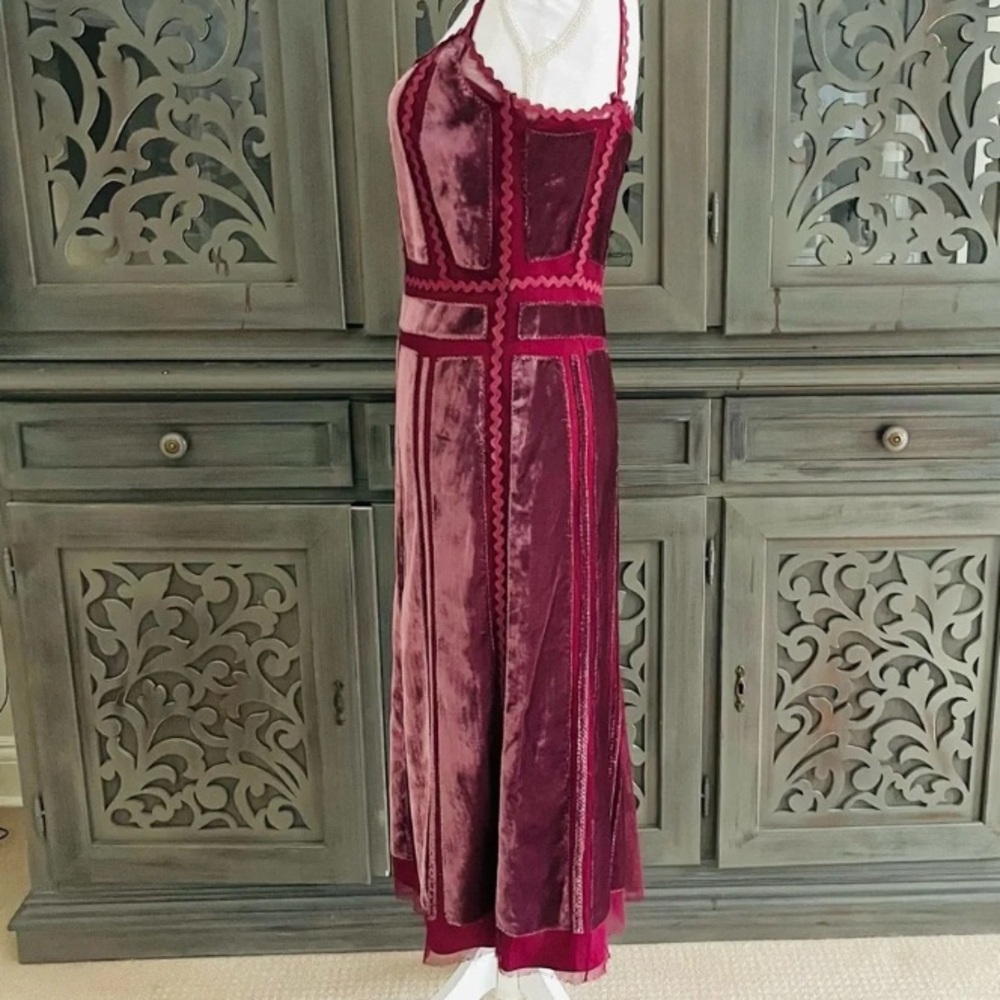 Alberta Ferretti magenta red velvet and tulle dress - Picture 6 of 11